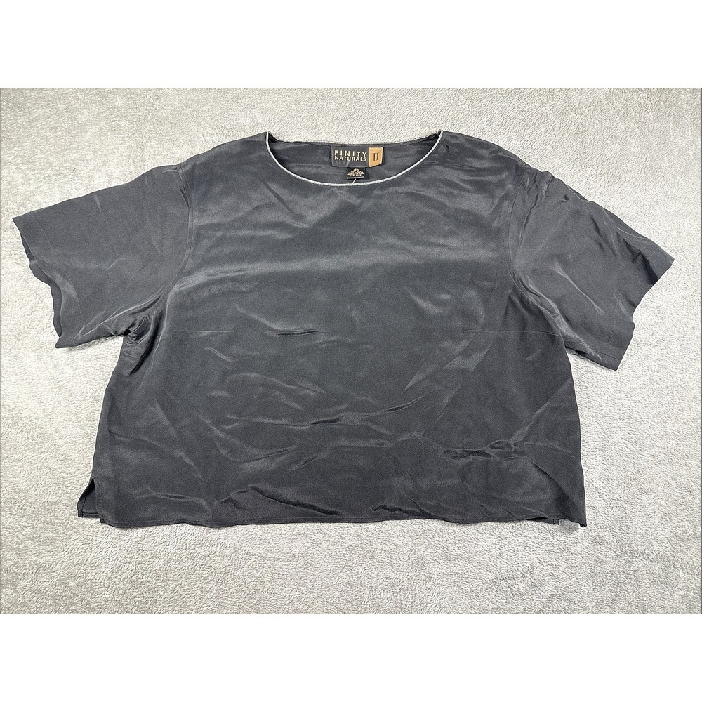 FInity Naturals Women's 100% Silk Loose-Fit Short Sleeve Crop Top Black 2X NWT